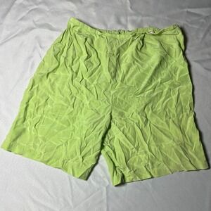 Diane Gilman Collection Vintage Lime Green 100% Silk Crinkle Shorts Womens Small